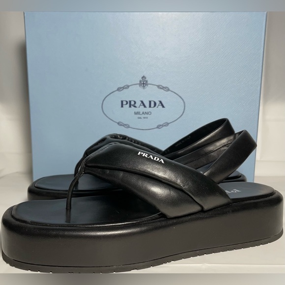 Prada Leather Logo Platform Slingback Sandal in Nero(black) Women’s size 40 - Picture 3 of 10